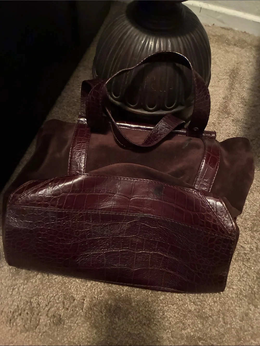 kate spade Dark Brown Suede and Croc-Trim Tote